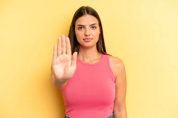 Young Adult Pretty Woman Looking Serious Stern Displeased Angry Showing — Stockfoto