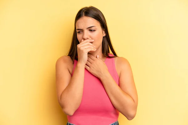 Young Adult Pretty Woman Feeling Ill Sore Throat Flu Symptoms — Foto Stock