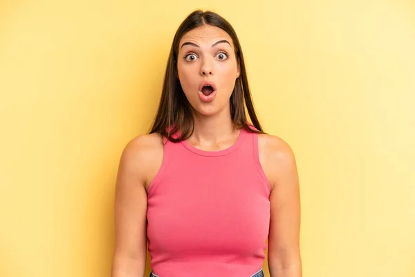 Young Adult Pretty Woman Looking Very Shocked Surprised Staring Open — Foto Stock