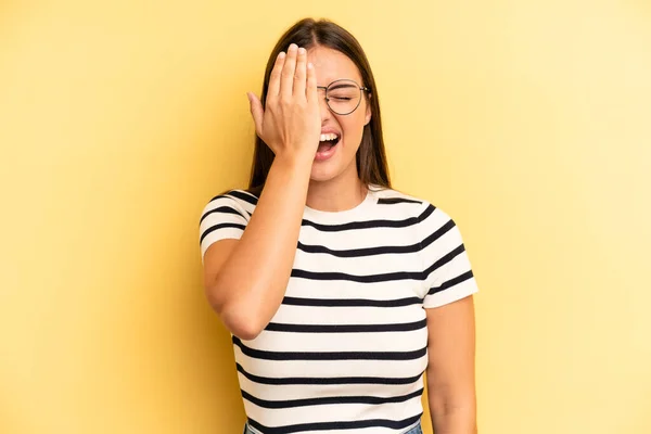 Young Adult Pretty Woman Looking Sleepy Bored Yawning Headache One — Fotografia de Stock