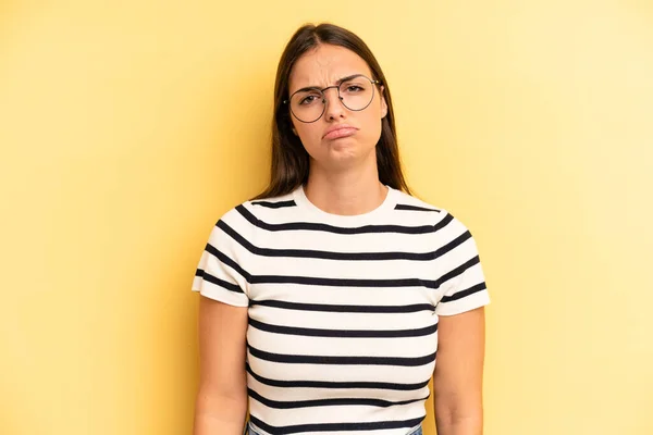 Young Adult Pretty Woman Feeling Sad Whiney Unhappy Look Crying — Stockfoto