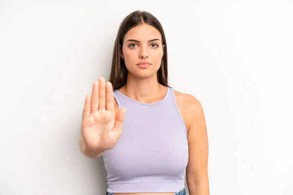 Young Adult Pretty Woman Looking Serious Stern Displeased Angry Showing — Foto de Stock