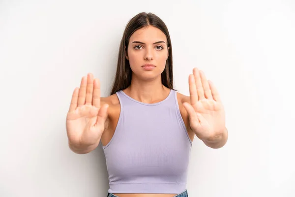 Young Adult Pretty Woman Looking Serious Unhappy Angry Displeased Forbidding — Stock Photo, Image