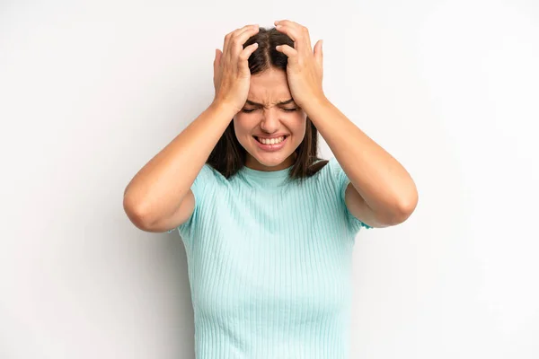 Young Adult Pretty Woman Feeling Stressed Anxious Depressed Frustrated Headache — Stock Photo, Image