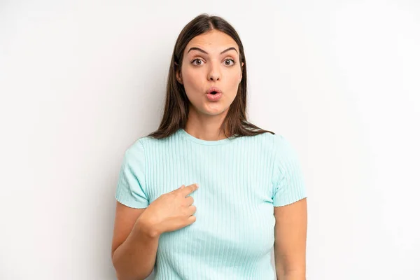 Young Adult Pretty Woman Looking Shocked Surprised Mouth Wide Open — Stockfoto