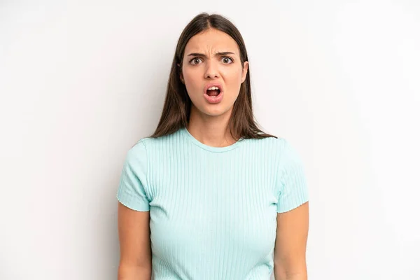 Young Adult Pretty Woman Looking Shocked Angry Annoyed Disappointed Open — Stockfoto