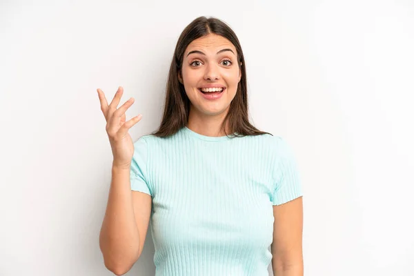 Young Adult Pretty Woman Feeling Happy Surprised Cheerful Smiling Positive — Stockfoto