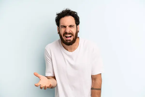 Young Adult Bearded Man Looking Angry Annoyed Frustrated Screaming Wtf — Stock Photo, Image