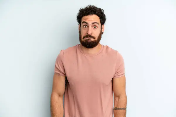 Young Adult Bearded Man Feeling Clueless Confused Uncertain Which Option — Stock Photo, Image