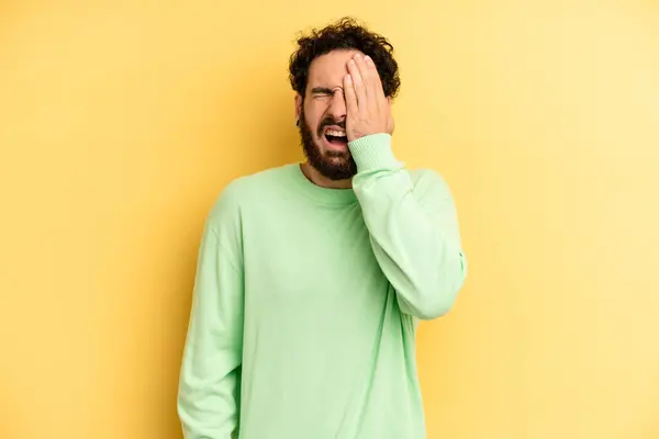 Young Adult Bearded Man Looking Sleepy Bored Yawning Headache One — Stock Photo, Image