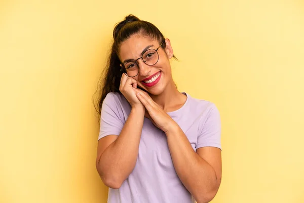 Hispanic Pretty Woman Feeling Love Looking Cute Adorable Happy Smiling — Stock Photo, Image