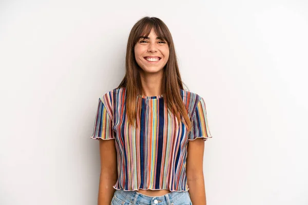 Mujer Bonita Hispana Que Feliz Tonta Con Una Sonrisa Amplia —  Fotos de Stock