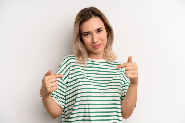 Young Adult Blonde Woman Looking Proud Arrogant Happy Surprised Satisfied — Foto Stock