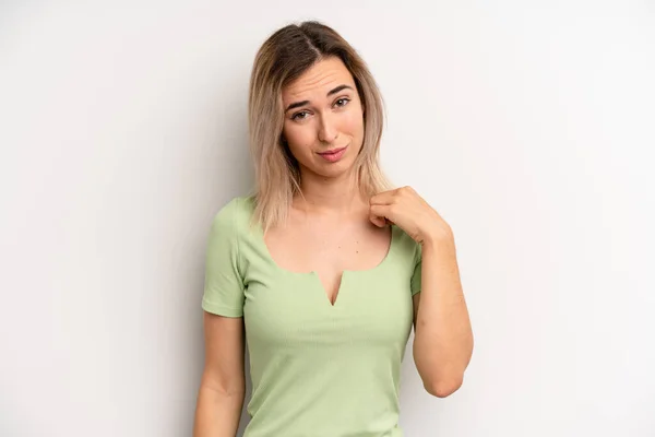 Young Adult Blonde Woman Looking Arrogant Successful Positive Proud Pointing —  Fotos de Stock