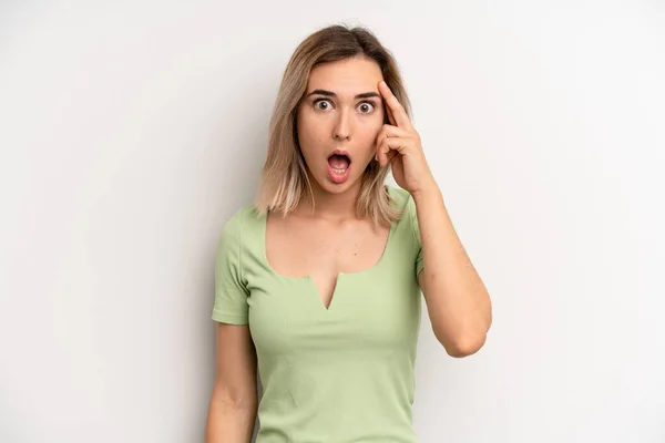 Young Adult Blonde Woman Looking Surprised Open Mouthed Shocked Realizing — Stockfoto