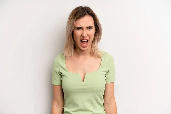 Young Adult Blonde Woman Feeling Terrified Shocked Mouth Wide Open — 图库照片