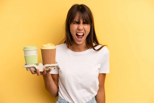Shouting Aggressively Looking Very Angry Take Away Coffees — Stock fotografie
