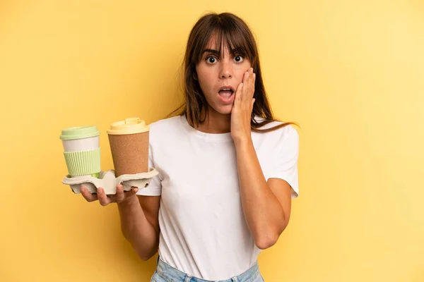 Feeling Shocked Scared Take Away Coffees — Stock fotografie