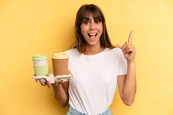 Feeling Happy Excited Genius Realizing Idea Take Away Coffees — Stockfoto