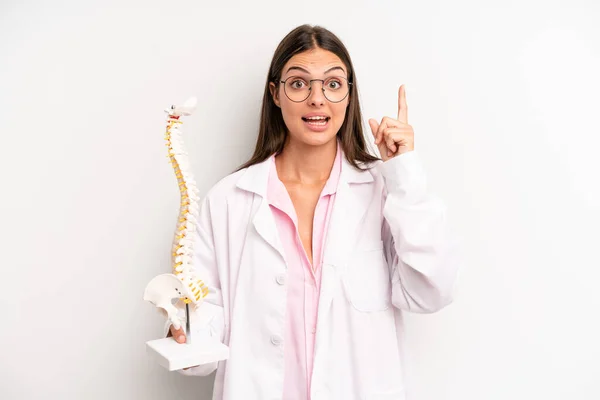Pretty Woman Feeling Happy Excited Genius Realizing Idea Spine Specialist — Stockfoto