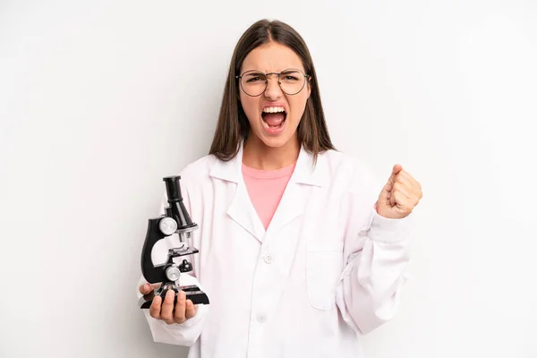 Pretty Woman Shouting Aggressively Angry Expression Scient Student — Stockfoto