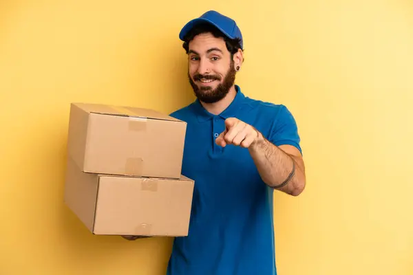 Young Man Pointing Camera Choosing You Company Employee Concept — Stock Photo, Image