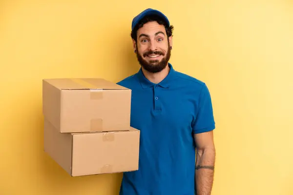 Young Man Looking Happy Pleasantly Surprised Company Employee Concept — Stock Photo, Image