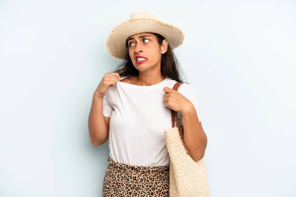 Hispanic Woman Feeling Stressed Anxious Tired Frustrated Summer Concept — Stok fotoğraf