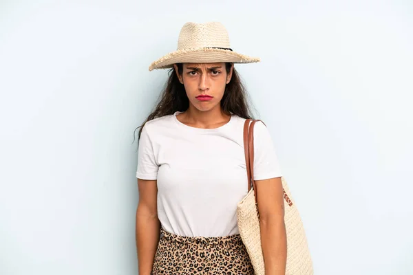 Hispanic Woman Feeling Sad Whiney Unhappy Look Crying Summer Concept — Stok fotoğraf