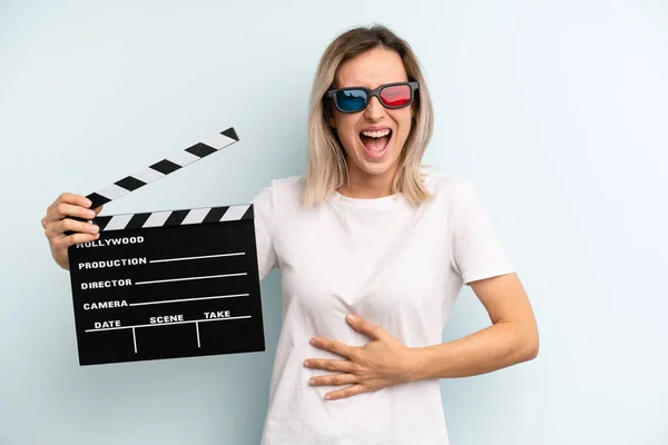 Blonde Woman Laughing Out Loud Some Hilarious Joke Film Movie — Stock Fotó