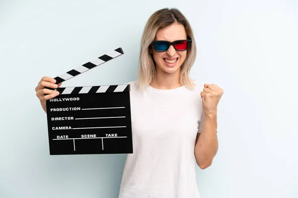 Blonde Woman Shouting Aggressively Angry Expression Film Movie Concept — Stockfoto