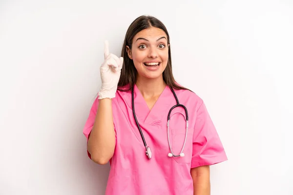 Pretty Woman Feeling Happy Excited Genius Realizing Idea Nurse Concept — Stock Photo, Image