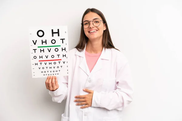 pretty woman laughing out loud at some hilarious joke. optical vision test concept