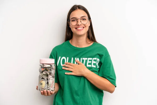 Pretty Woman Laughing Out Loud Some Hilarious Joke Volunteer Donation — Stockfoto