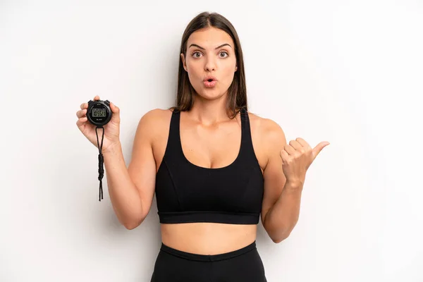 Bella Donna Che Sembra Stupita Nell Incredulità Concetto Fitness — Foto Stock