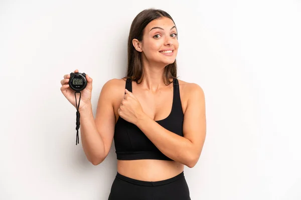 Pretty Woman Feeling Happy Facing Challenge Celebrating Fitness Concept — Stock Photo, Image