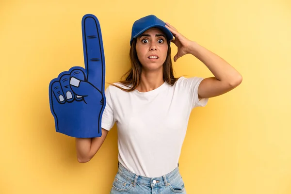 Hispanic Woman Feeling Stressed Anxious Scared Hands Head Number One — Stockfoto