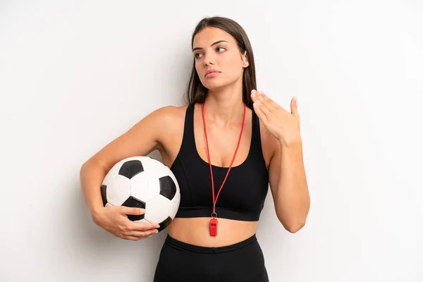 Pretty Girl Feeling Stressed Anxious Tired Frustrated Soccer Fitness Concept — Fotografia de Stock