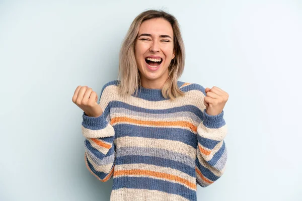 Young Adult Pretty Woman Looking Extremely Happy Surprised Celebrating Success — Stockfoto