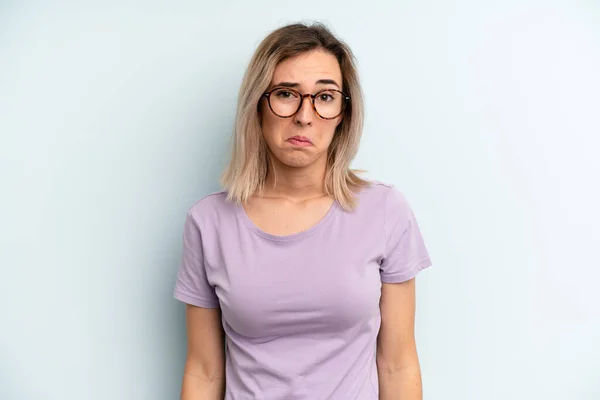 Young Adult Pretty Woman Feeling Sad Stressed Upset Because Bad — Stockfoto