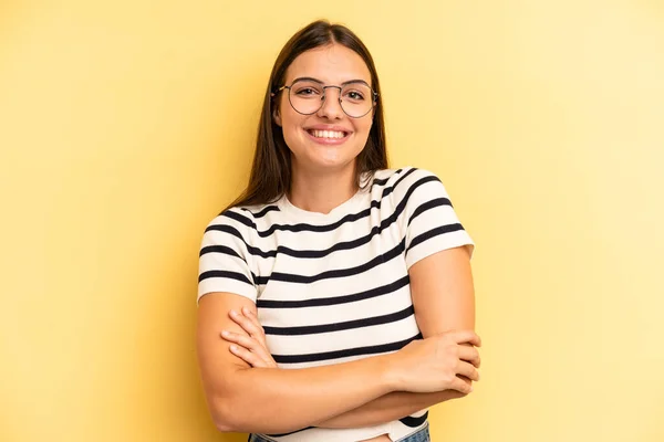 Young Adult Pretty Woman Looking Happy Proud Satisfied Achiever Smiling — Stockfoto