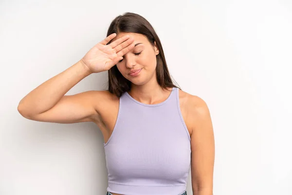 Young Adult Pretty Woman Looking Stressed Tired Frustrated Drying Sweat — Foto de Stock