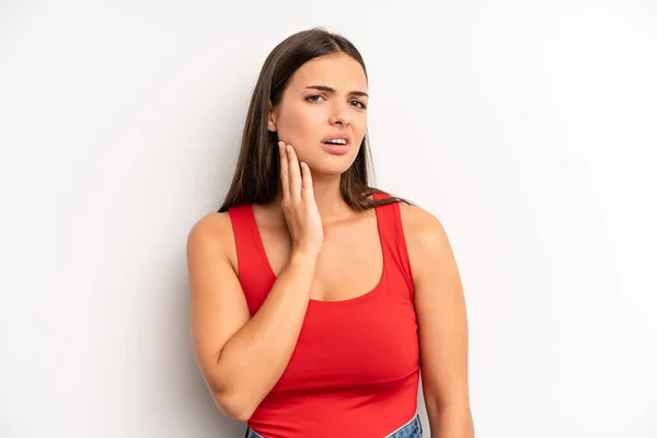 Young Adult Pretty Woman Holding Cheek Suffering Painful Toothache Feeling — Stock Photo, Image
