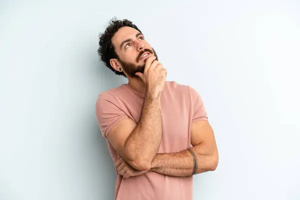 Young Adult Bearded Man Feeling Thoughtful Wondering Imagining Ideas Daydreaming — Stock Photo, Image