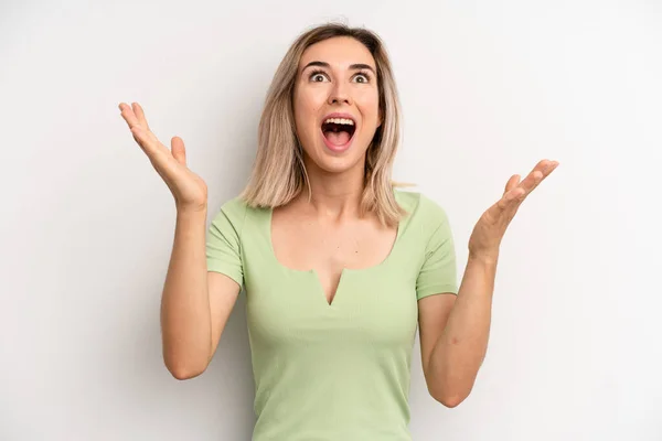 Young Adult Blonde Woman Feeling Happy Amazed Lucky Surprised Celebrating — Photo