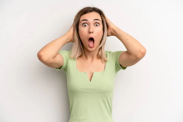 Young Adult Blonde Woman Looking Excited Surprised Open Mouthed Both — Foto de Stock