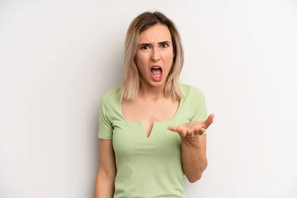 Young Adult Blonde Woman Looking Angry Annoyed Frustrated Screaming Wtf — ストック写真