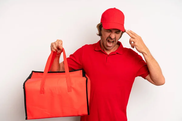 Adult Blond Man Looking Unhappy Stressed Suicide Gesture Making Gun — Stockfoto