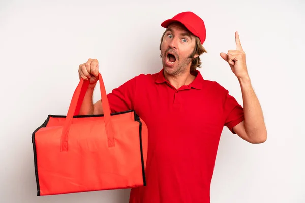 Adult Blond Man Feeling Happy Excited Genius Realizing Idea Pizza — Stock Photo, Image