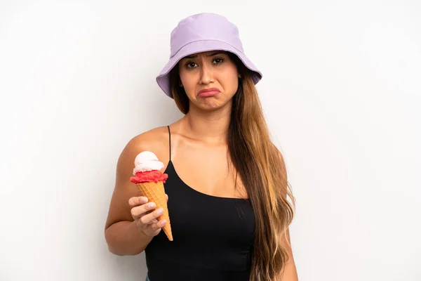 Asian Young Woman Feeling Sad Whiney Unhappy Look Crying Summer — Stock Photo, Image